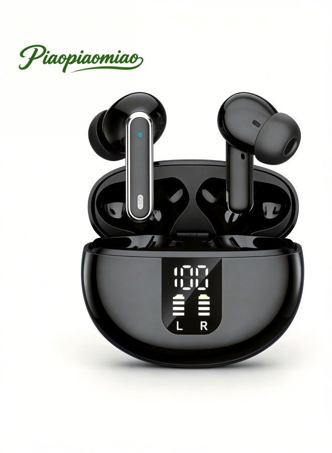piaopiaomiao In-ear Bluetooth earbuds compatible with Apple 17 and 17 Pro Max; features include wireless connectivity, LED battery display, ultra-long battery life, smart noise cancellation, and a Type-C charging case. Waterproof, in-ear design with a built-in microphone; suitable for use with TVs, smartphones, laptops, and sports equipment. - Image 1